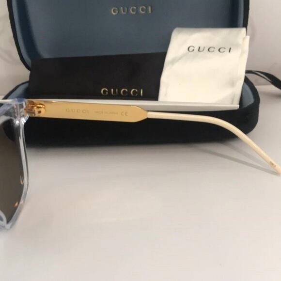 New Authentic Gucci GG0976S 004 Crystal Gold Mirror Oversized Sunglasses - Picture 3 of 11